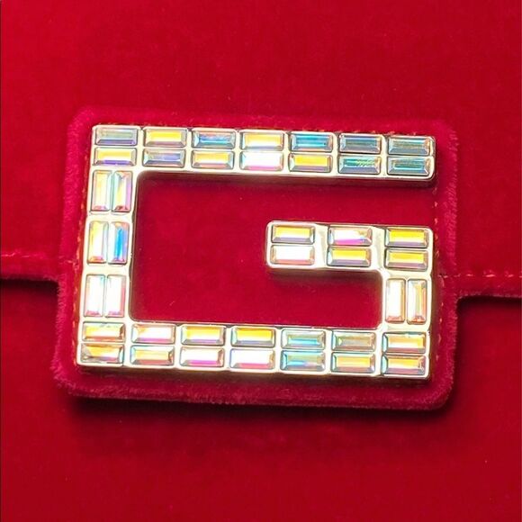 Gucci red Broadway velvet crystal G shoulder bag - Picture 7 of 16